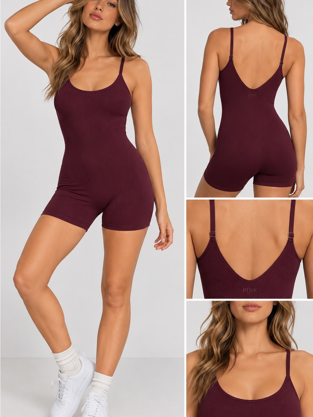 PINK Seamless Ribbed Cami Short Romper One Piece NWT